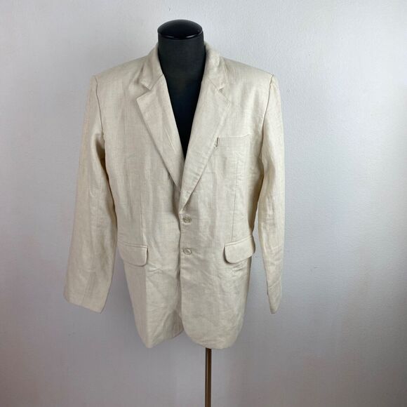 Island Importer Mens Natural Linen Blazer Jacket Monaco 44 Reg Two Button NWT - Picture 2 of 12